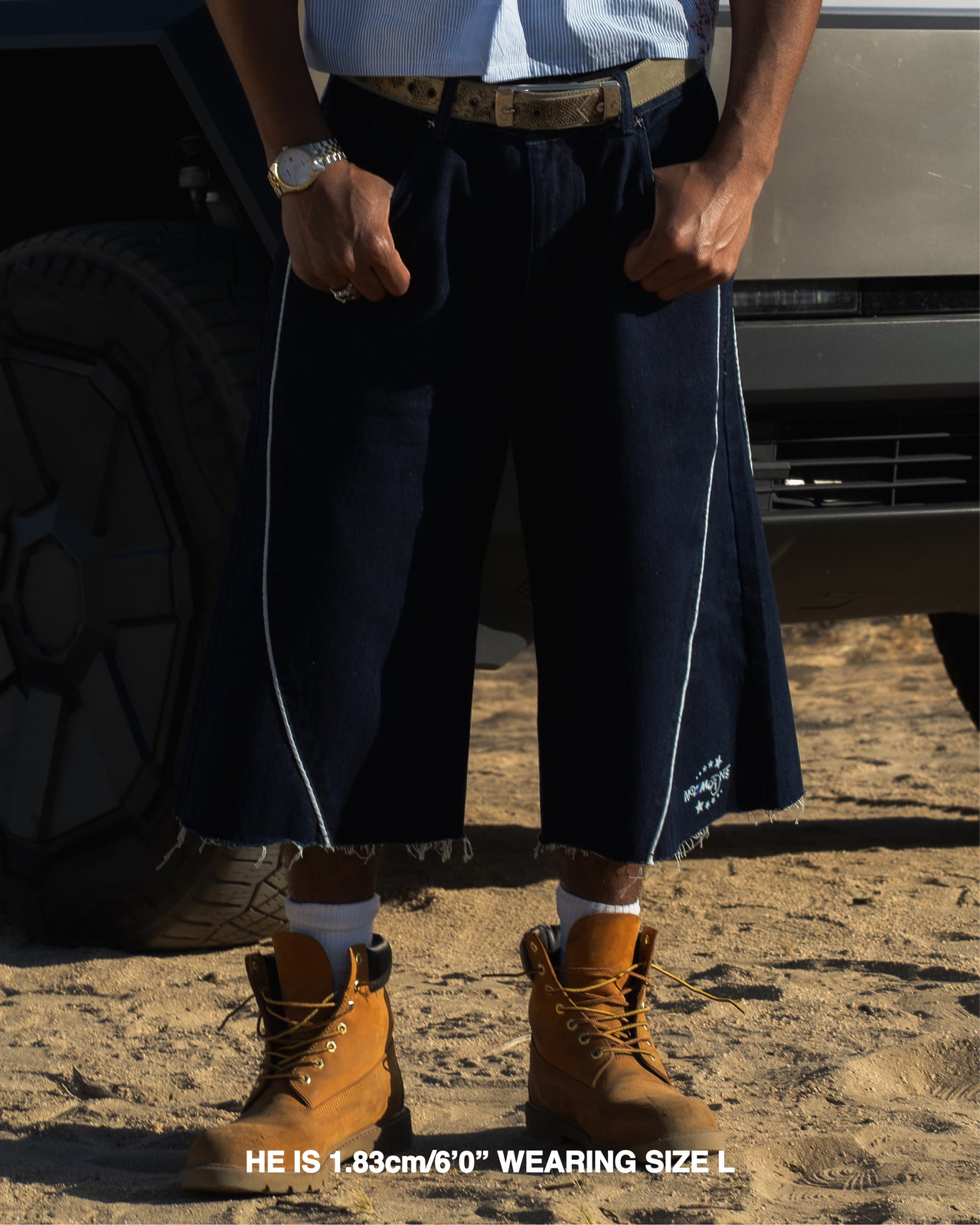 DENIM JORTS RAW BLUE