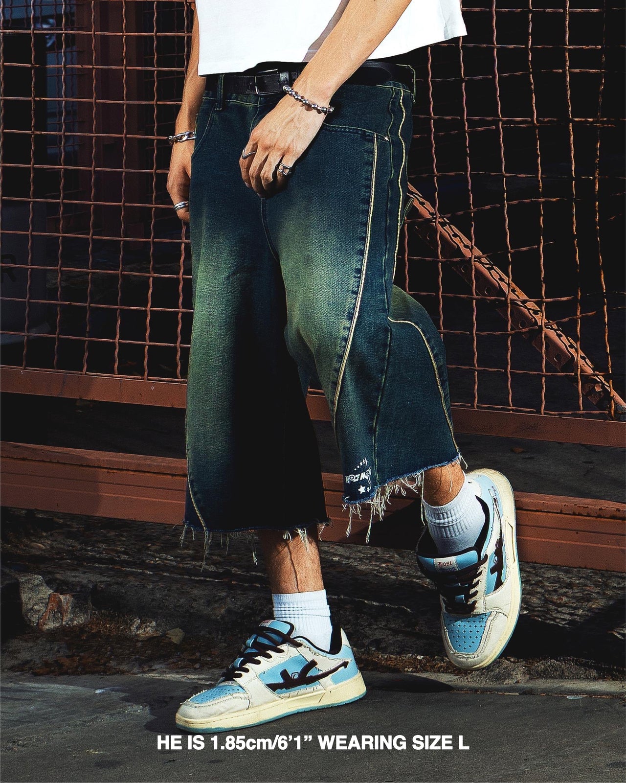 DENIM JORTS WASHED GREEN