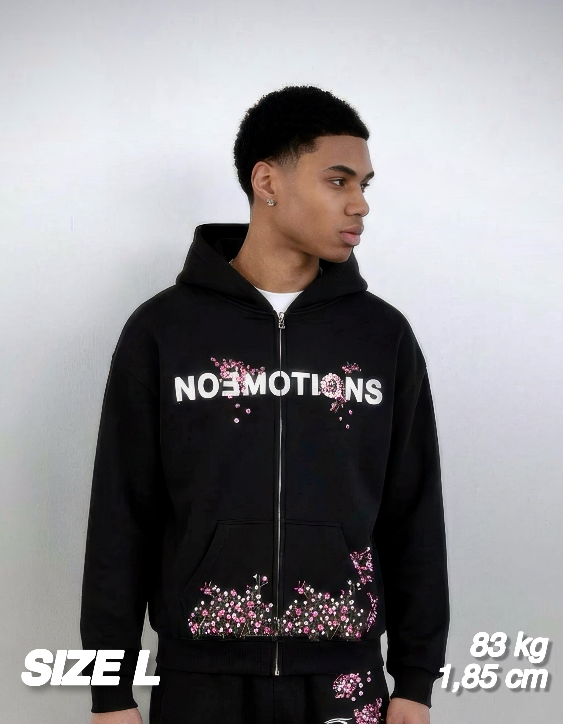 BLOSSOM ZIP HOODIE BLACK - NOEMOTIONS™
