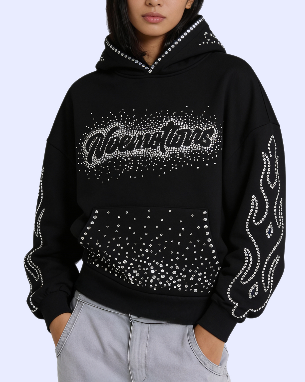RHINESTONES HOODIE BLACK