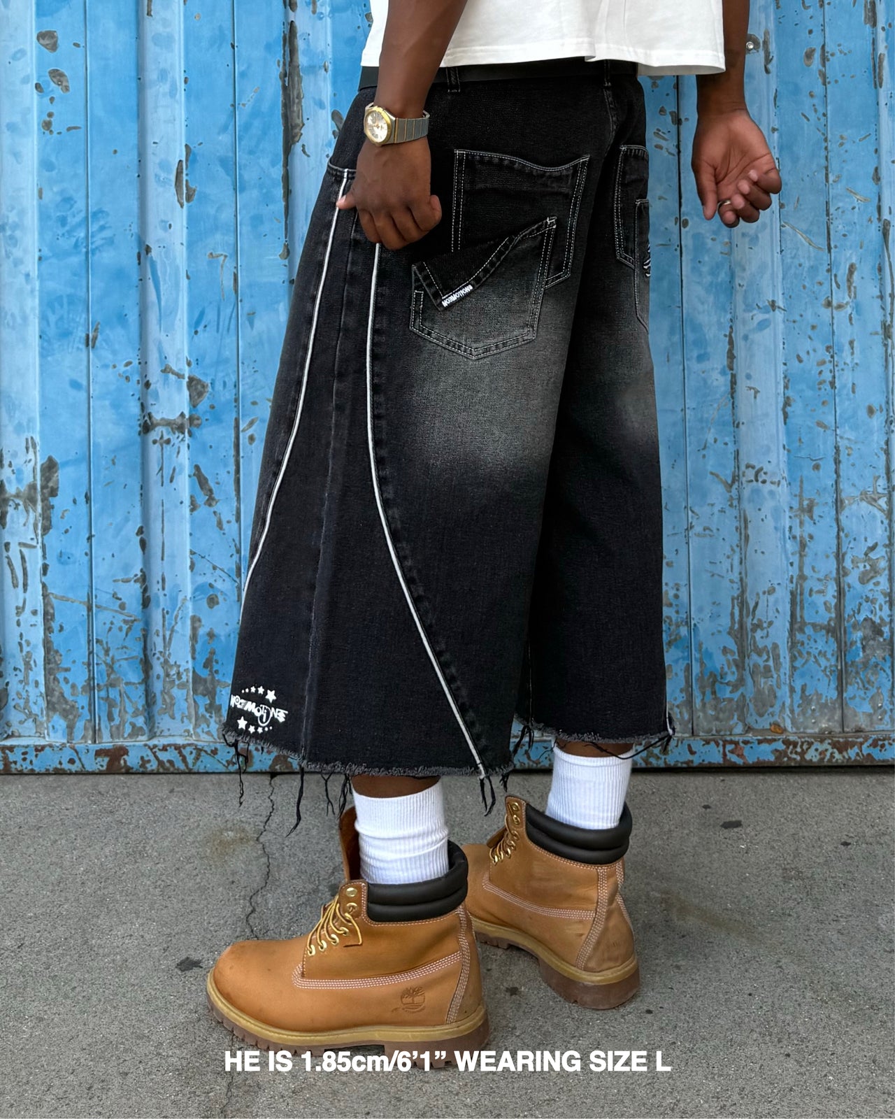 DENIM JORTS WASHED BLACK