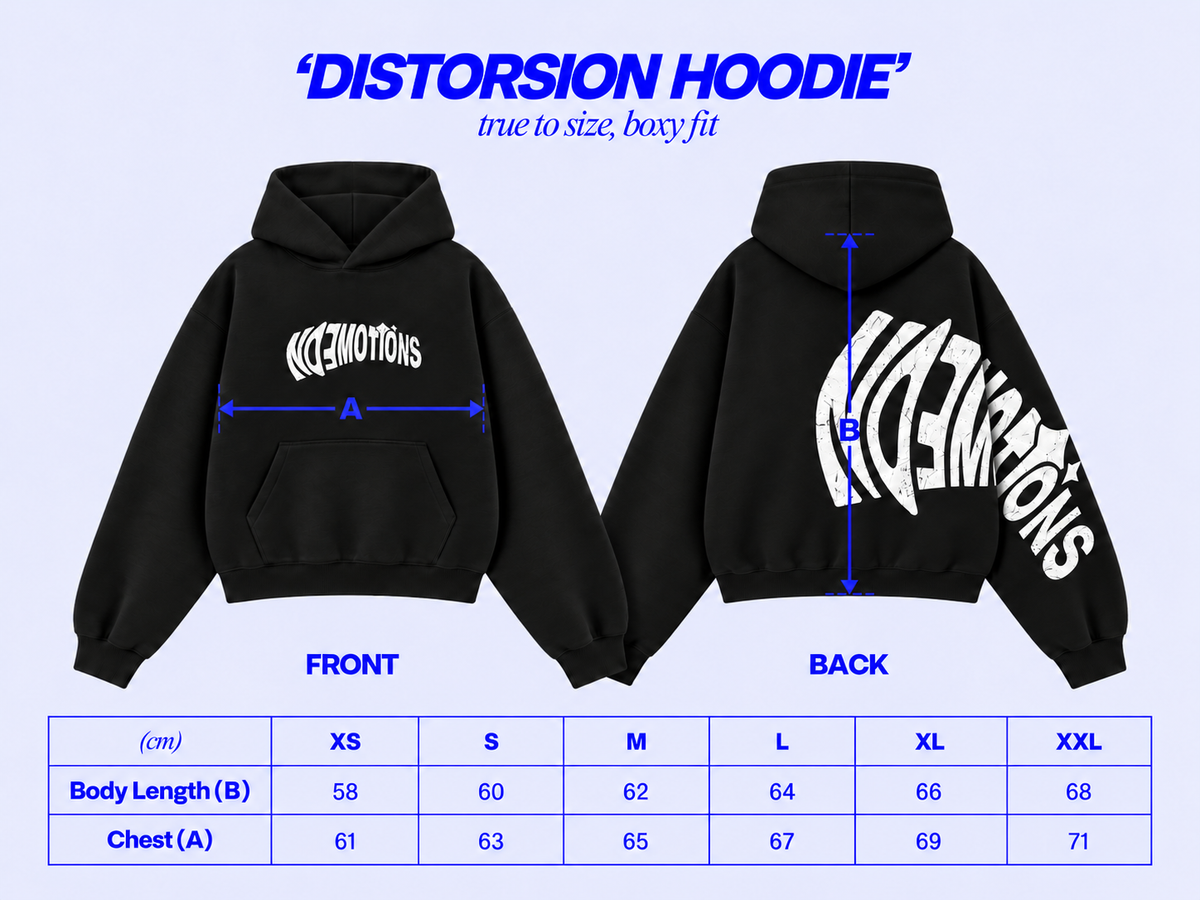 Size chart DISTORSION HOODIE BLACK