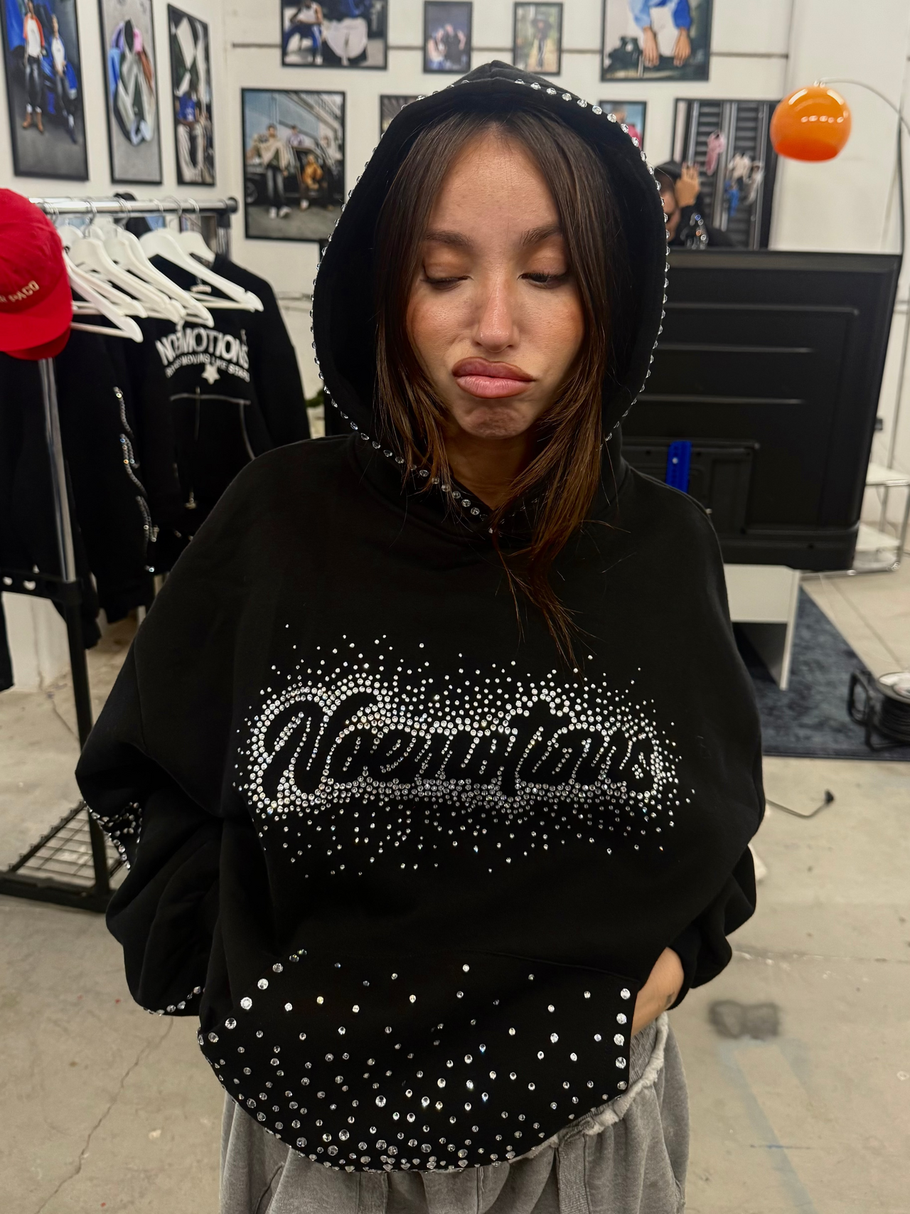 RHINESTONES HOODIE BLACK