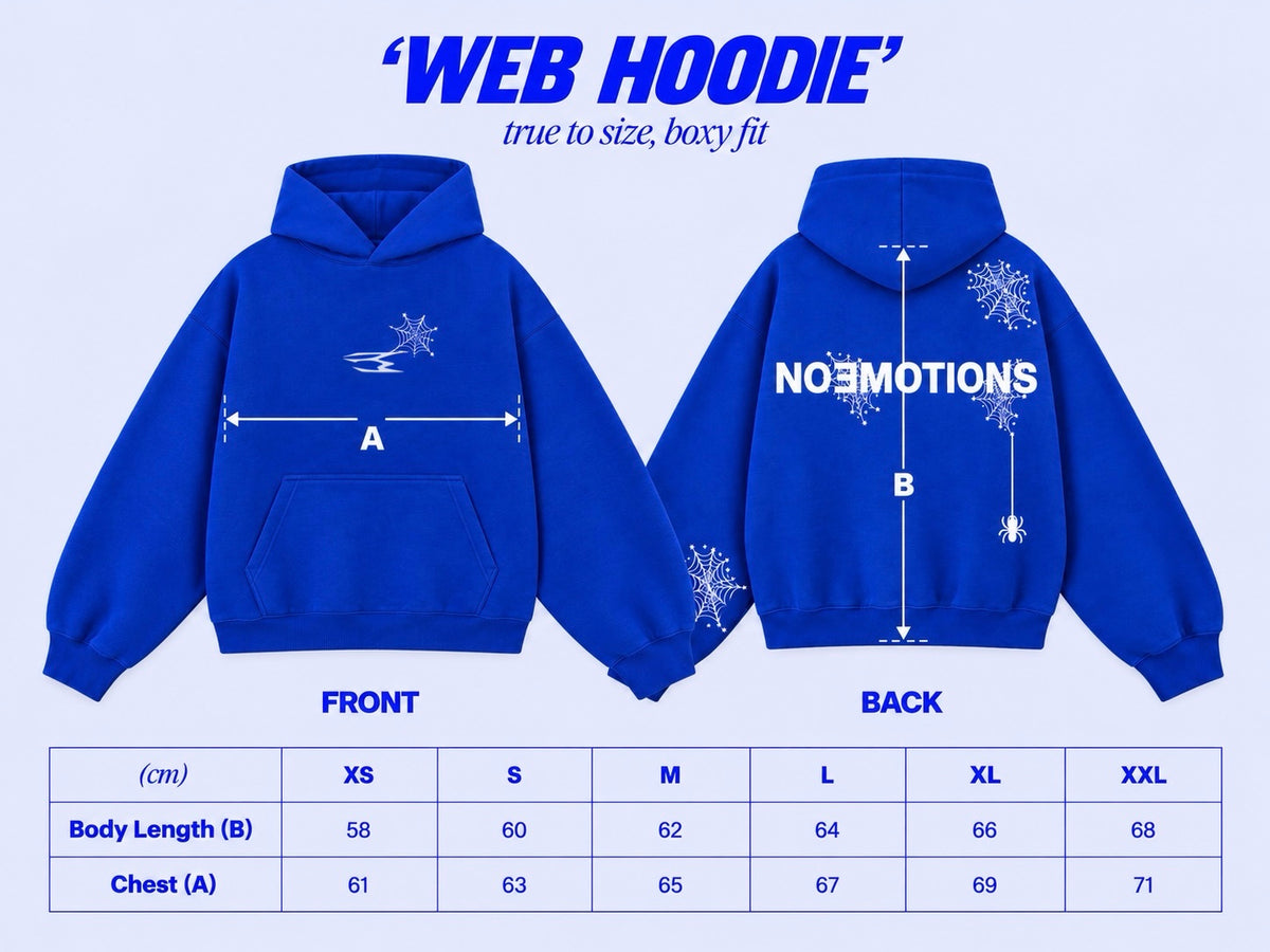 Size chart WEB HOODIE BLACK