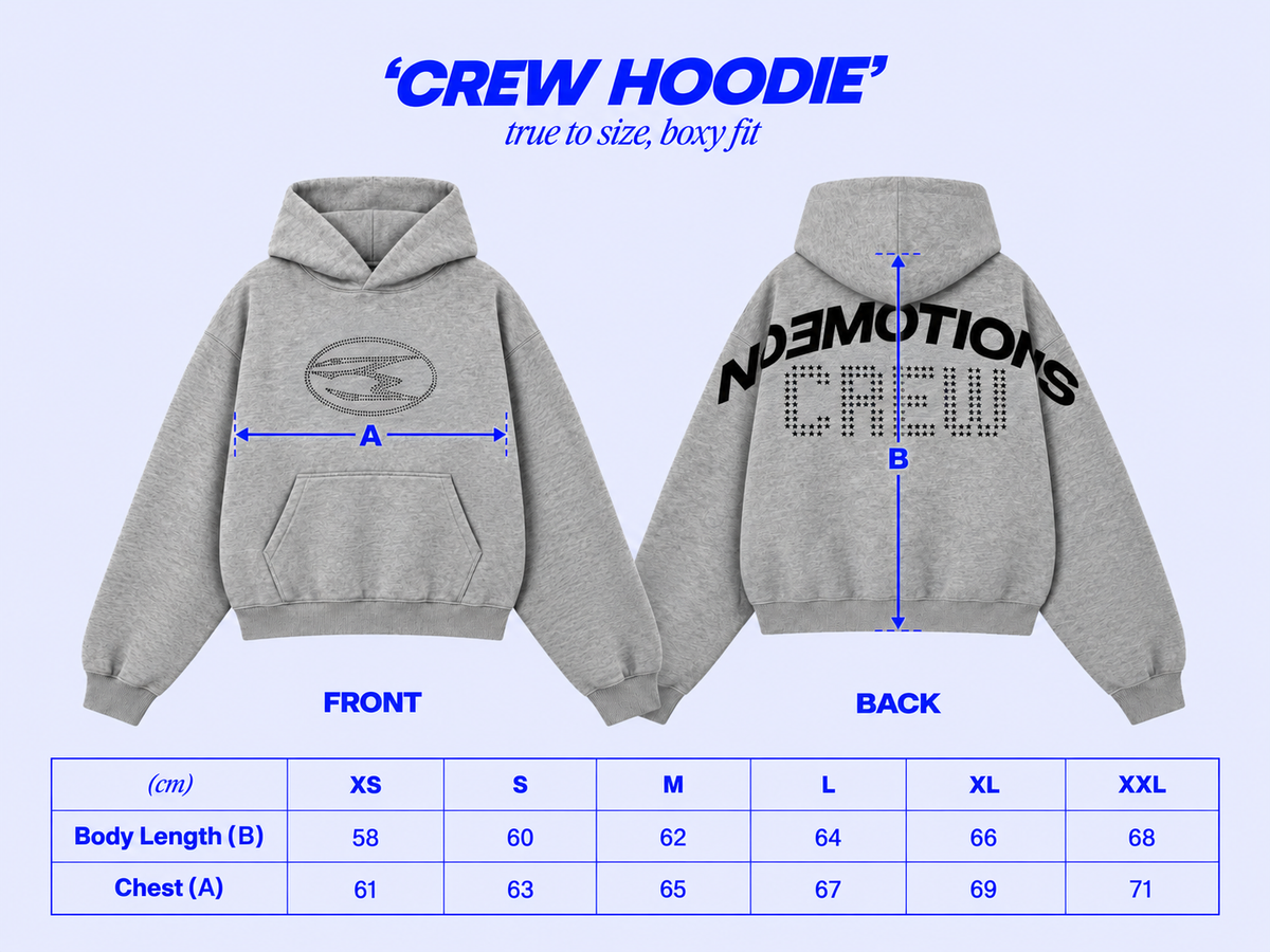 Size chart CREW HOODIE GREY