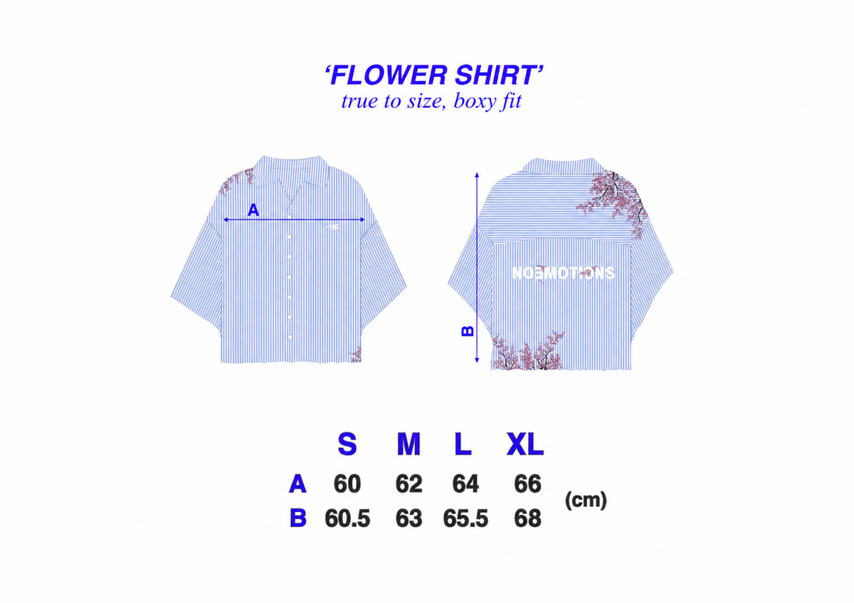 Size chart FLOWER SHIRT LIGHT BLUE
