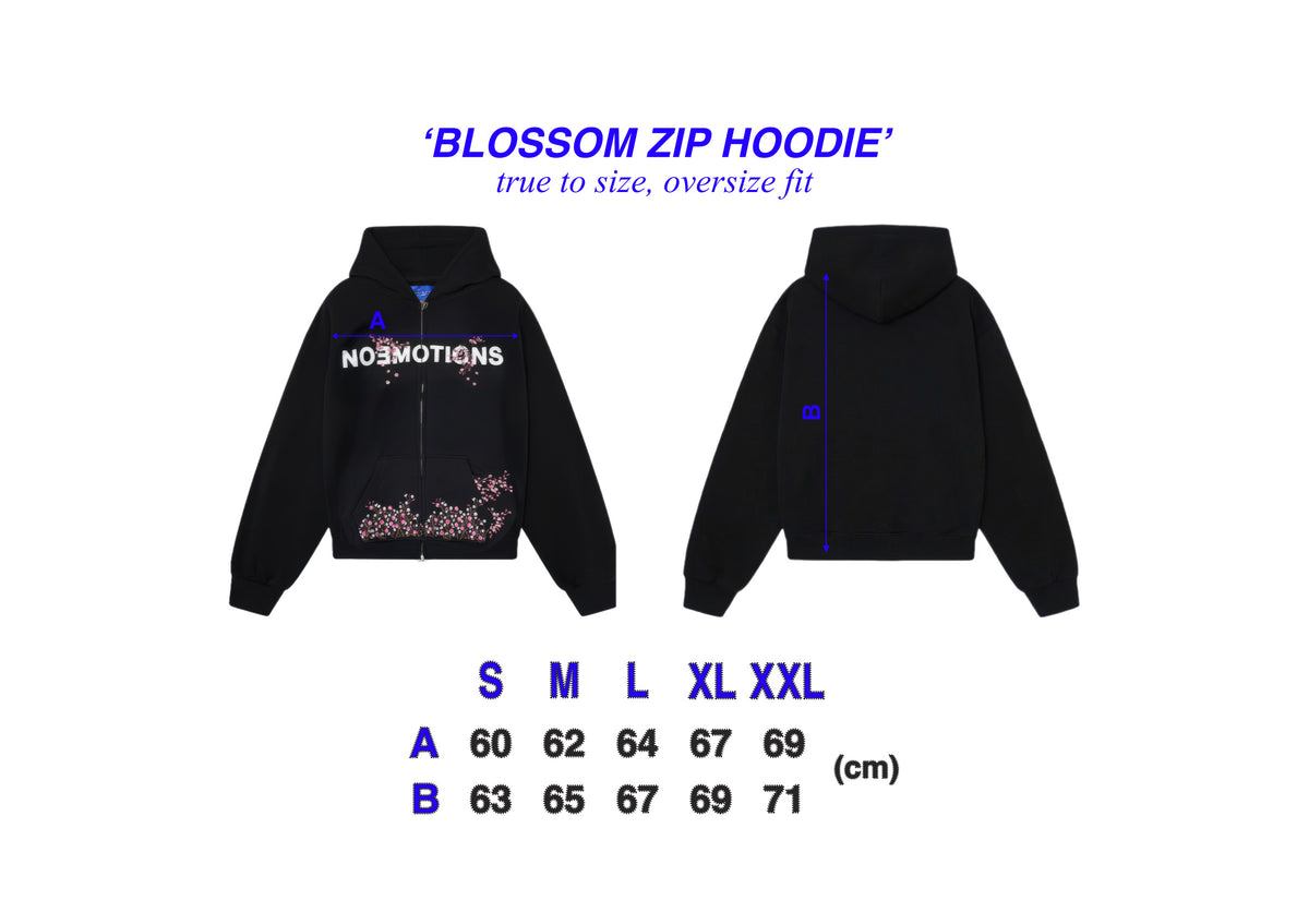 Size chart BLOSSOM ZIP HOODIE BLACK