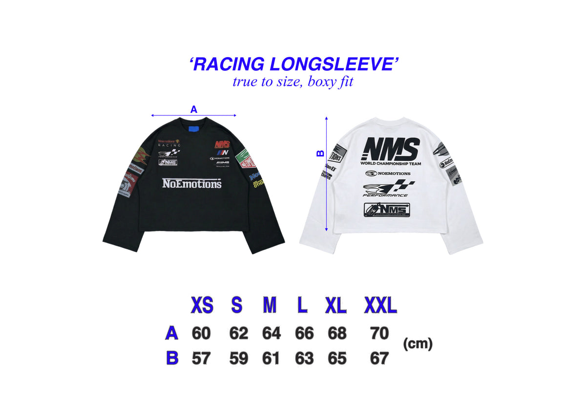 Size chart RACING LONGSLEEVE BLACK