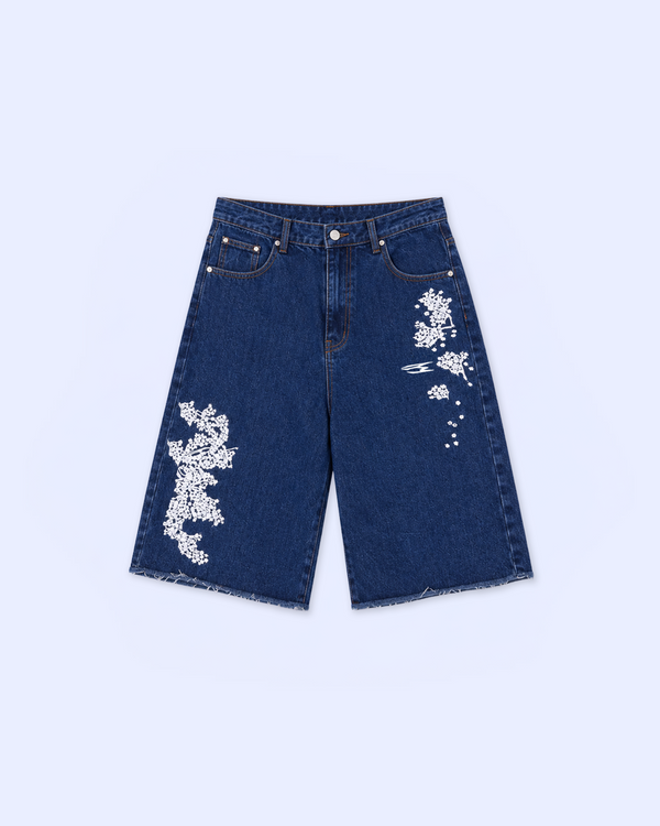 FLOWER DENIM JORTS BLUE